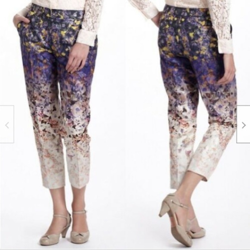 Anthropologie LEIFSDOTTIR shiny pants ombre floral